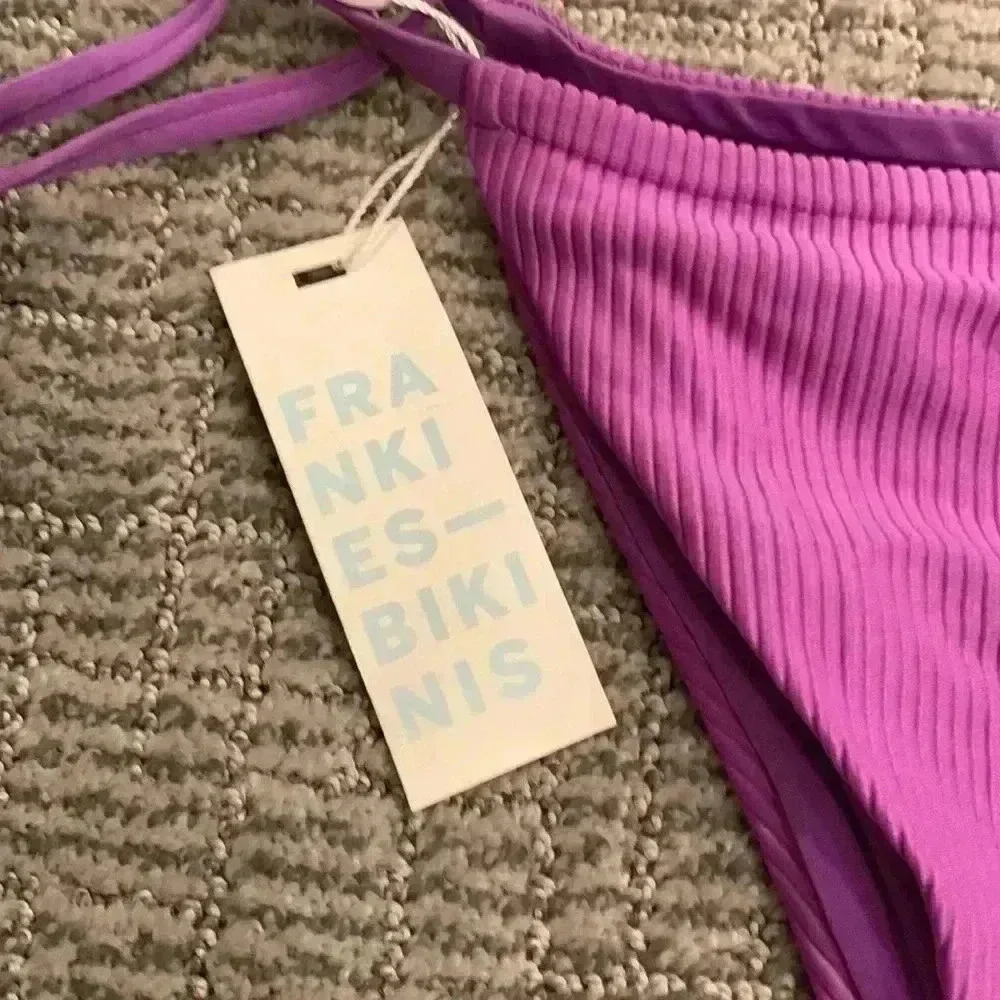 Frankie’s Bikinis Tia Ribbed String Bikini Bottom Violet